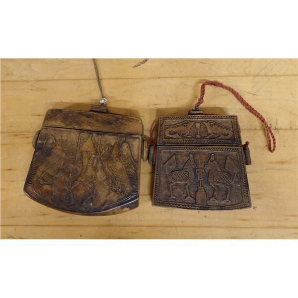 Qty 2 Carved  Tribal Indonesian Hardwood Containers w/ Lids Approx. 5"-6" x 5" x 1"H