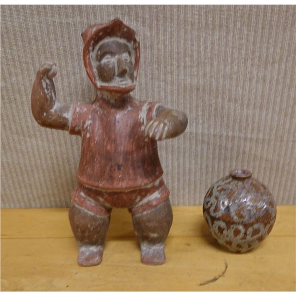 Pre-Columbian Pottery Warrior Figure & Ceramic Jar, Misc Sizes