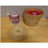 Image 1 : Chinese Tea Set w/ Porcelain Tea Pot & Woven Wicker Warming Basket, Misc Sizes