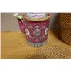 Image 2 : Chinese Tea Set w/ Porcelain Tea Pot & Woven Wicker Warming Basket, Misc Sizes