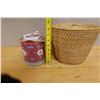 Image 8 : Chinese Tea Set w/ Porcelain Tea Pot & Woven Wicker Warming Basket, Misc Sizes