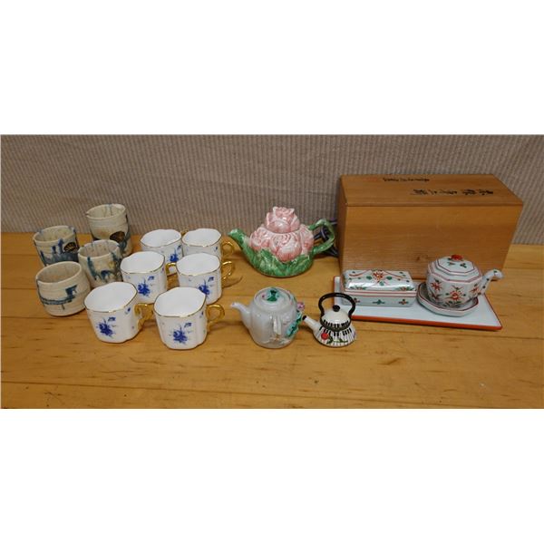 Multiple Japanese Ceramic Teaware: Tea Pots, Mugs, Cups, Wooden Box, etc Misc Sizes