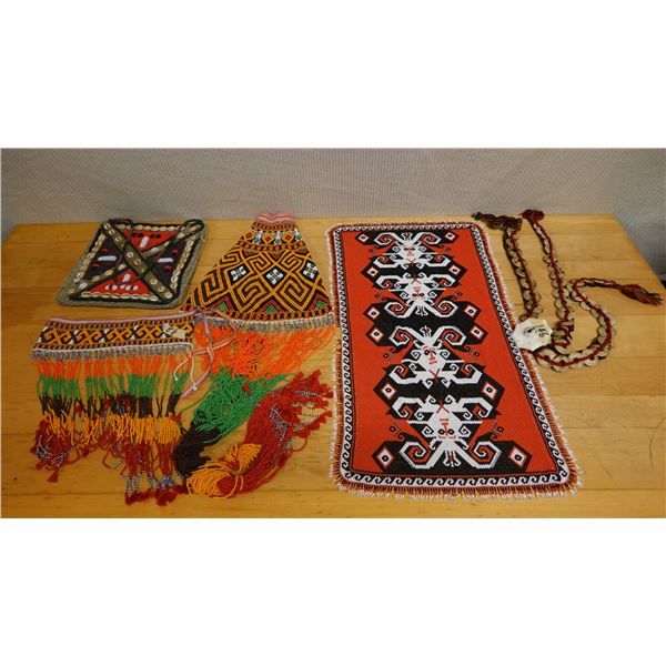 Multiple New Guinea Batak Tribal Woven & Beaded Handicrafts: Panel, Bags, Necklace, etc Misc Sizes