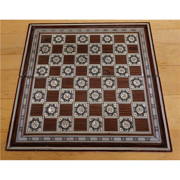 Middle Eastern Inlaid Chess & Backgammon Folding Board 20" x 20" (open)
