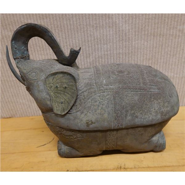Asian 2-Piece Carved Elephant Jar 15" x 6" x 11"H