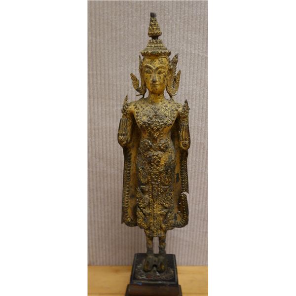 Thai Gilt Bronze Buddha Statue Circa 19th Century 4.5" x 21"H
