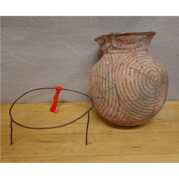 Thai Ban Chiang Culture Pottery Vessel w/ Stand 10" Dia, 16"H (cracked)