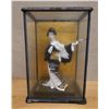 Image 1 : Japanese Geisha Figurine w/ Calligraphy in Glass Case 13" x 10.5" x 19"H