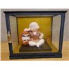 Image 1 : Japanese Boy Figurine w/ Daruma  in Glass Case 14" x 9" x 12.5"H