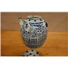 Image 7 : Chinese Blue & White Porcelain Pot w/ Spout & Lid 7.5" Dia, 8.5"H (chipped)