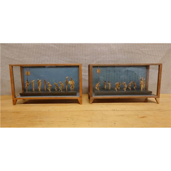 Qty 2 Japanese Festival Procession Bamboo Awa Dancers Dioramas 11.5" x 4" x 6.5"H