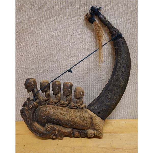 Indonesian Carved Tribal Horn 18" x 13" x 3"