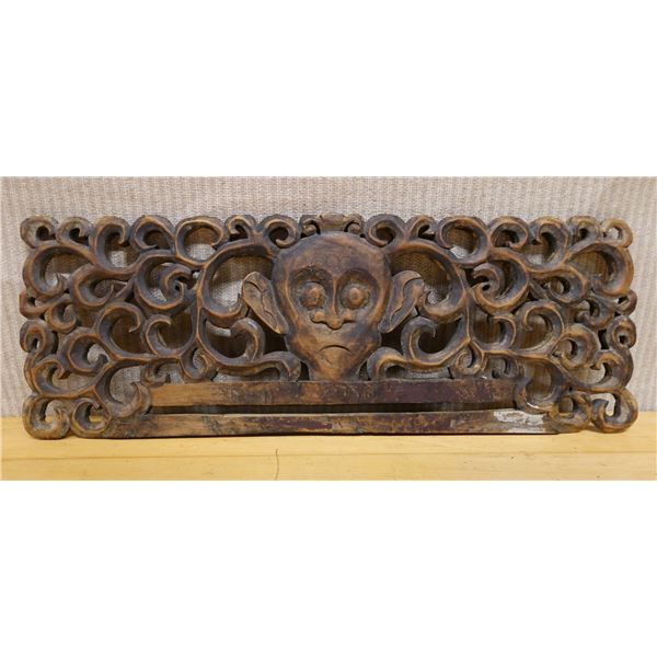 Vintage Tribal Carved Wooden Panel 19" x 7"