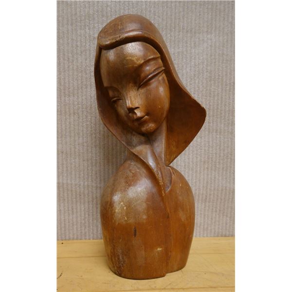 Carved Wooden Hawaiian Madonna Sculpture Circa 1950's 7" x 16"H