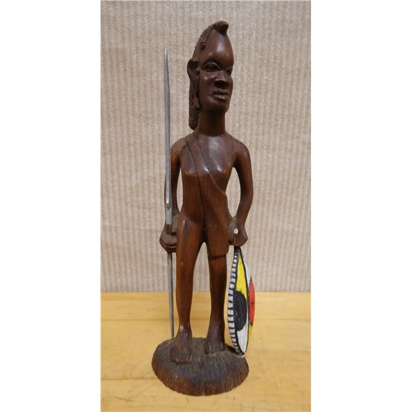 Carved Wooden African Warrior Figure 3.5" x 13"H