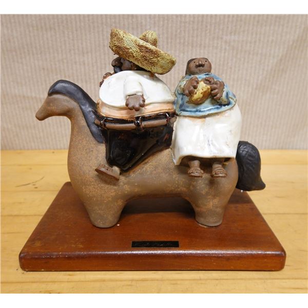 Couple w/ Baby on Horse Ceramic Sculpture on Stand by Rodo Padilla 11" x 7" x 9.5"H