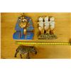 Image 11 : Qty 3 Figurines: Egyptian King Tut Bust, 3 Cat Welcome Statue & Zebra, Misc Sizes