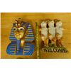Image 14 : Qty 3 Figurines: Egyptian King Tut Bust, 3 Cat Welcome Statue & Zebra, Misc Sizes