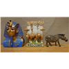 Image 1 : Qty 3 Figurines: Egyptian King Tut Bust, 3 Cat Welcome Statue & Zebra, Misc Sizes