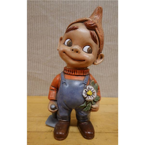 Smiling Ceramic Garden Gnome Figurine 4.5" x 13"H