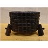 Image 1 : Round Container on 3 Legs w/ Hinged Lid 6.5" Dia, 4.5"H