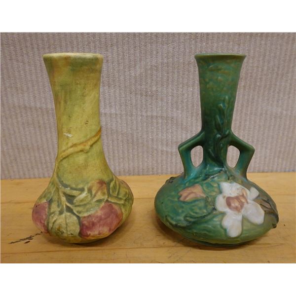 Qty 2 Roseville Pottery Vases from the Magnolia Pattern 7.5"H
