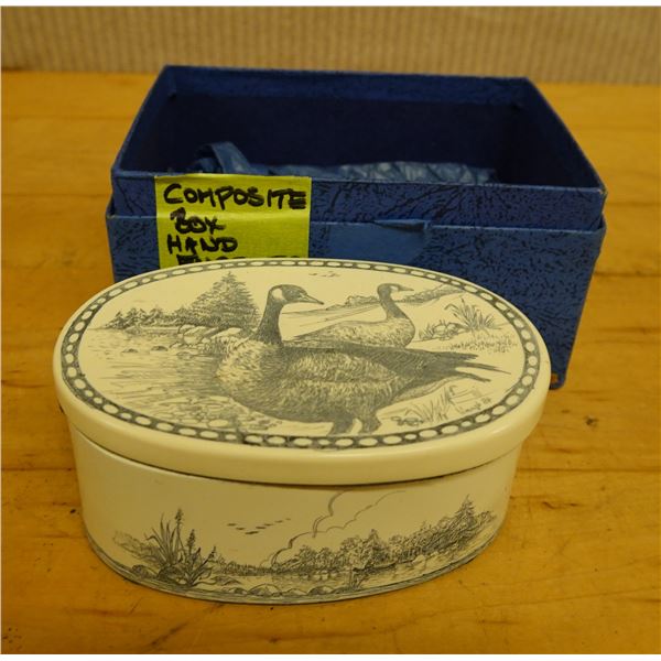 Geese Motif English Hand-Engraved Composite Box 5" x 3.5"H in Storage Box