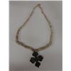 Image 1 : Beaded Necklace w/ Metal Patina Cross Pendant 34"L