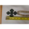 Image 7 : Beaded Necklace w/ Metal Patina Cross Pendant 34"L