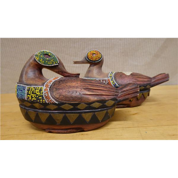 Qty 2 Wooden Beaded Duck Boxes 11" x 6"H