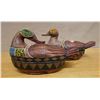 Image 1 : Qty 2 Wooden Beaded Duck Boxes 11" x 6"H