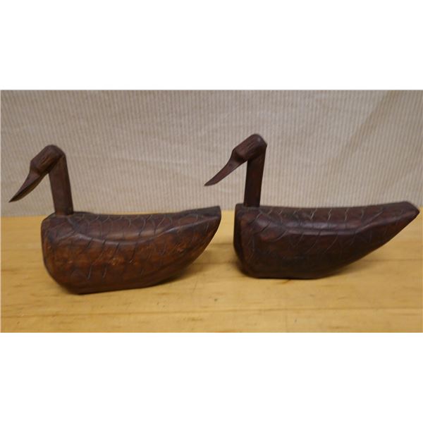Qty 2 Carved Wooden Korean Wedding Ducks 10" x 7"H