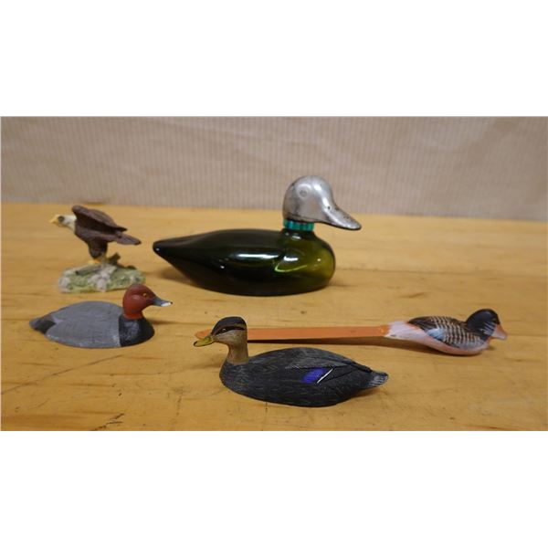 Qty 5 Bird & Duck Figurines, Misc Types & Sizes
