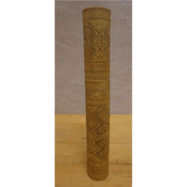 Antique Carved Bamboo Lime Container w/ Lid 1.75" Dia, 11"L