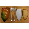 Image 1 : Floral Leaf Dish, Woven Tray, Stoneware Plate & 2 Metal Utensils, Misc Sizes