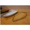 Image 4 : Floral Leaf Dish, Woven Tray, Stoneware Plate & 2 Metal Utensils, Misc Sizes