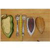 Image 9 : Floral Leaf Dish, Woven Tray, Stoneware Plate & 2 Metal Utensils, Misc Sizes