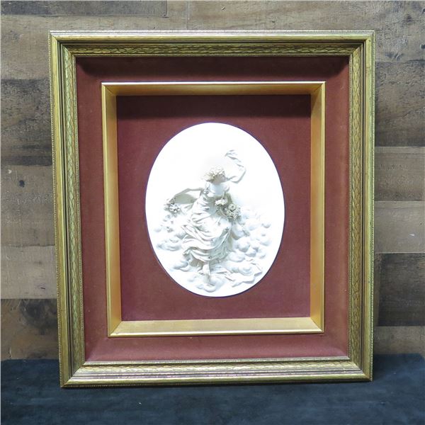 European Porcelain Lady Mounted in Frame 19.5" x 22"