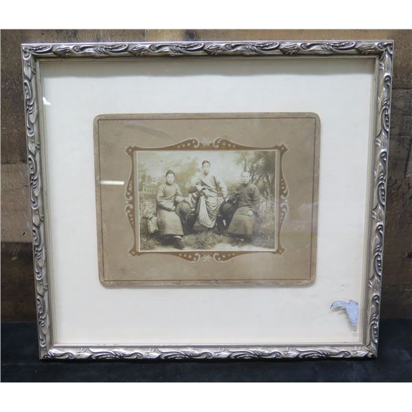 Chinese Photo 3 Friends in Winter Qing Dynasty Circa 1900, 13.5" x 12", Framed