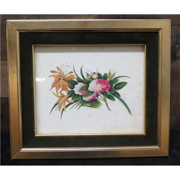 Chinese Floral Pith Painting 13" x 11", Framed