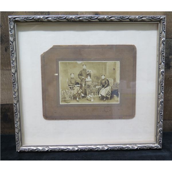 Chinese Photo 3 Aspirants Qing Dynasty Circa 1900, 13" x 12.5", Framed