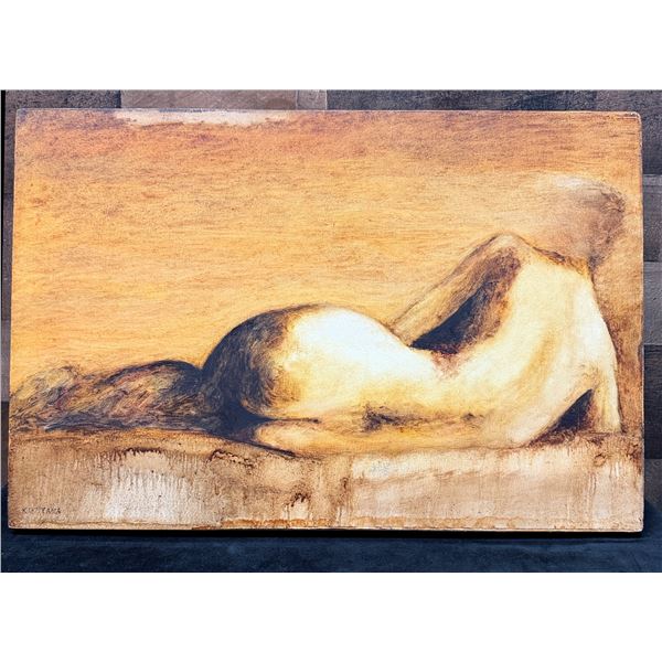 Reclining Nude Woman Oil Painting Circa 1970's by Kikjyama 24" x 16.5", Unframed on Wood