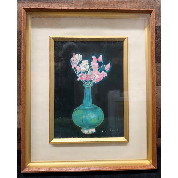 Flowers in a Vase by Rojin Imai w/ Bio 17.5" x 21", Framed
