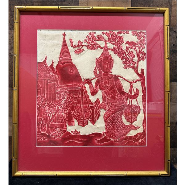 Thai Temple Rubbing Artwork 24" x 26.5", Framed
