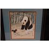 Image 2 : Panda w/ Squirrel Artwork w/ Asian Calligraphy Mark, Framed & Matted 16.5" x 18"