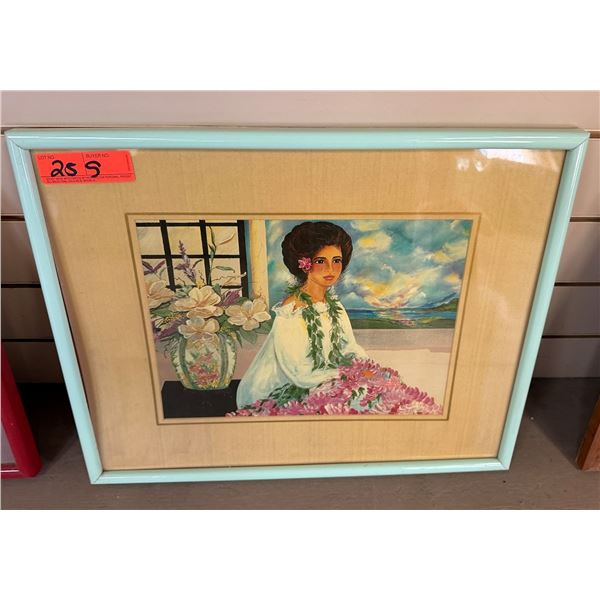 Hawaiian Woman Artwork by Diana Hansen Young, 21" x 17", Framed & Matted