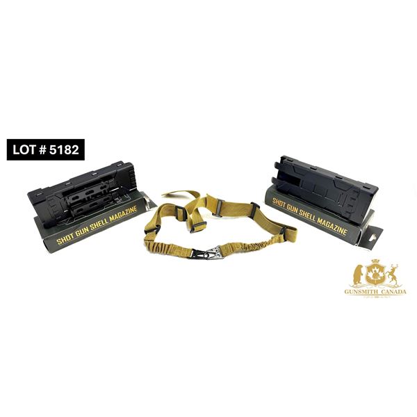 TWO SHOTGUN AMMO MAGAZINE AND A TAN SLING
