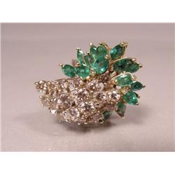 A Ladies 14 kt Yellow Gold, Diamond and Emerald Ring,