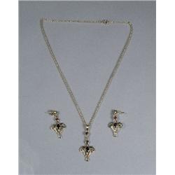 A Sterling Silver and Gold Vermeil Garnet Earring and Necklace Set,