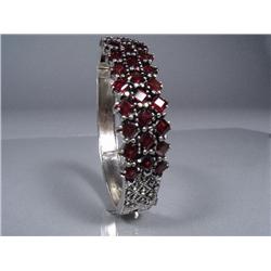 A Sterling Silver Garnet and Marcasite Cuff Bracelet,